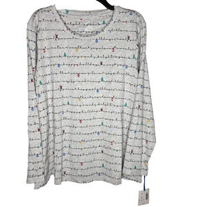Sleep Sense Pajama Womens 1X Top Gray Lights Handwriting Pattern Long Sleeve